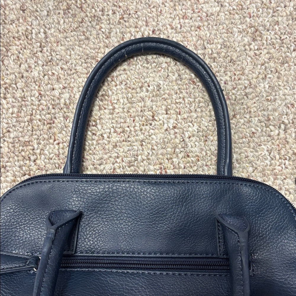 Vintage Roots Navy Satchel Mini Tote Bag Leather Top Handle Purse - Picture 7 of 9